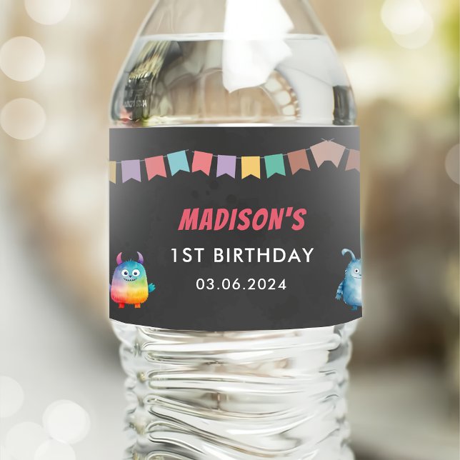 Rótulo De Garrafa De Vinho Pequena Festa de aniversário do Monstro (Criador carregado)