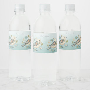 Rótulo De Garrafa De Vinho Pequeno Pássaro Verde Floral