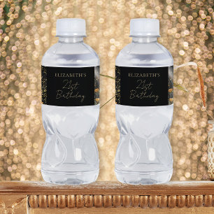 Rótulo De Garrafa De Vinho Personalizado Glamouroso Elegante Brilho Preto e D