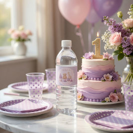 Rótulo De Garrafa De Vinho Personalized Lavender Gingham 1st Birthday 