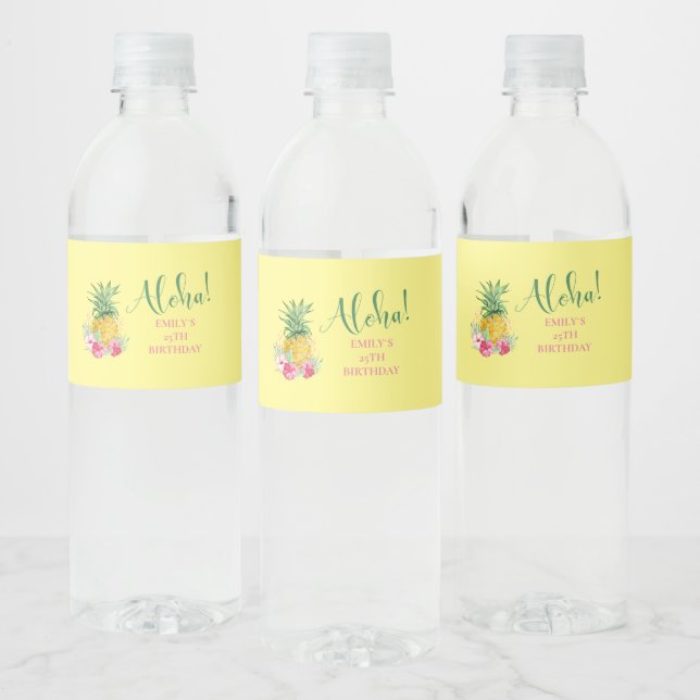 Rótulo De Garrafa De Vinho Pineapple Tropical Aloha Party Hawaii Aniversário (Garrafas)