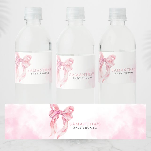 Rótulo De Garrafa De Vinho Pink Bow Girl Baby Shower (Pink Bow Coquette Girl Baby Shower Bottle Label)