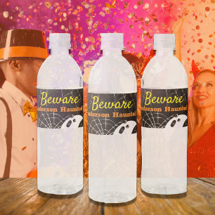 Rótulo De Garrafa De Vinho Preto com aranha branca e fantasma moderno giro