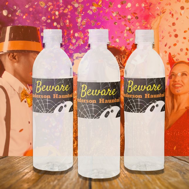 Rótulo De Garrafa De Vinho Preto com aranha branca e fantasma moderno giro (Criador carregado)