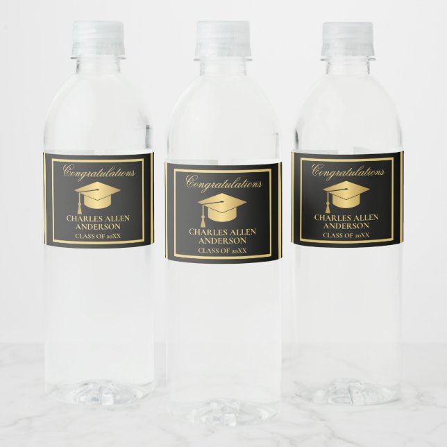 Rótulo De Garrafa De Vinho Preto e Dourado Personalizado  (Garrafas)