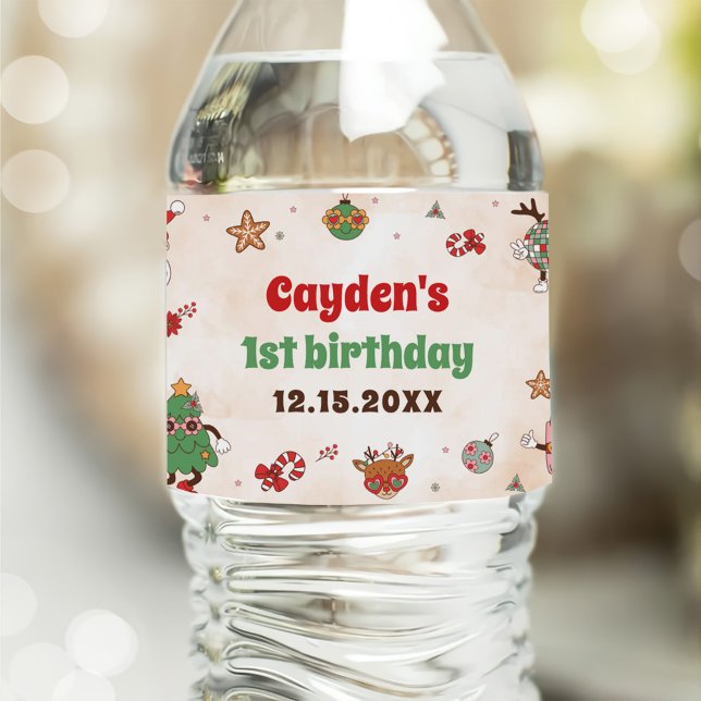 Rótulo De Garrafa De Vinho Primeira Festa de aniversário de Natal (Criador carregado)