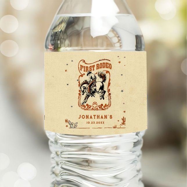 Rótulo De Garrafa De Vinho Primeira Festa de aniversário Rodeo Western Cowboy (Criador carregado)