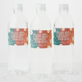 Rótulo De Garrafa De Vinho Primeira Viagem em Torno do Sol | Retro Daisy Rain
