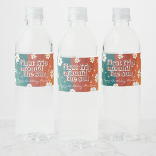 Rótulo De Garrafa De Vinho Primeira Viagem em Torno do Sol   Retro Daisy Rain