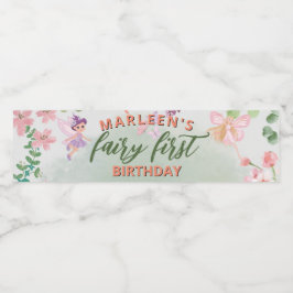 Rótulo De Garrafa De Vinho Primeiro Aniversário de Fada Floresta Aquarela Cog