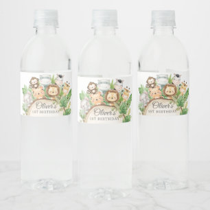 Rótulo De Garrafa De Vinho primeiro aniversario Verde de Animais da Selva