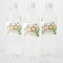 Rótulo De Garrafa De Vinho Primeiro aniversario verde de animais selvagens