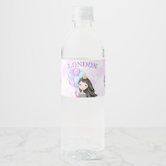 Rótulo De Garrafa De Vinho Princesa da Festa de Aniversário Lavanda Turquesa  (Frente)