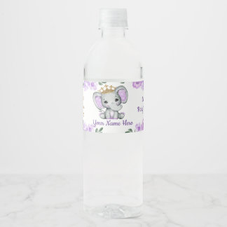 Rótulo De Garrafa De Vinho Princesa Elephant Dourado Crown Water Label Floral