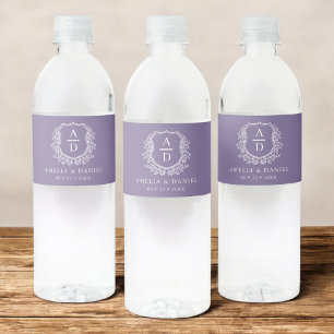 Rótulo De Garrafa De Vinho Púrpura Monograma Botânica Casamento Floral