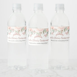 Rótulo De Garrafa De Vinho Quinceañera Blush Rosa Floral Borboletas Douradas