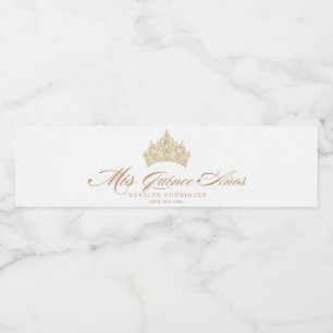 Rótulo De Garrafa De Vinho Quinceanera Dourada Elegante Tiara