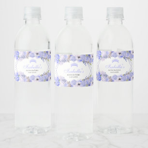 Rótulo De Garrafa De Vinho Quinceanera Floral Azul Periwinkle