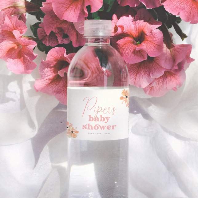 Rótulo De Garrafa De Vinho Retro Floral Boho Girl Baby Shower (Criador carregado)