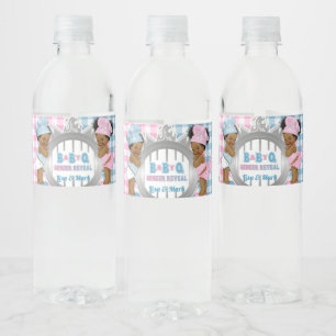 Rótulo De Garrafa De Vinho Revelação de Gênero Rosa Azul Gingham Baby Q Churr