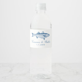 Rótulo De Garrafa De Vinho Robalo Listrado Peixe Azul-Marinho Lembrança de Ca