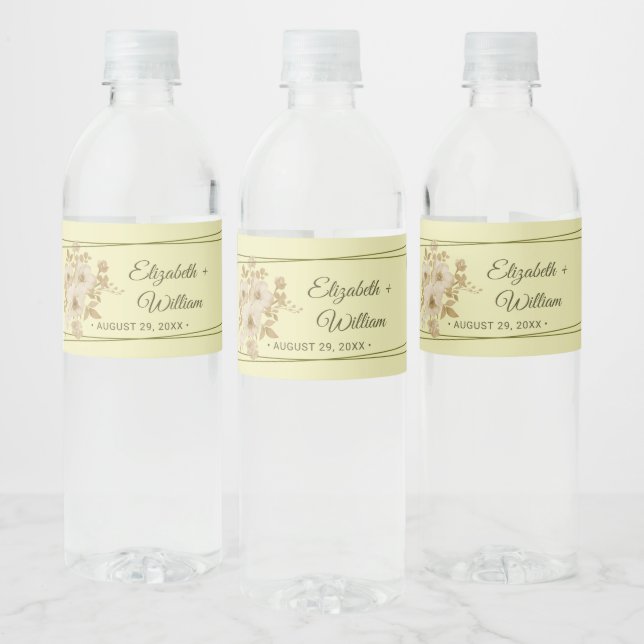 Rótulo De Garrafa De Vinho Rosa - Casamento Amarelo Celestial (Garrafas)