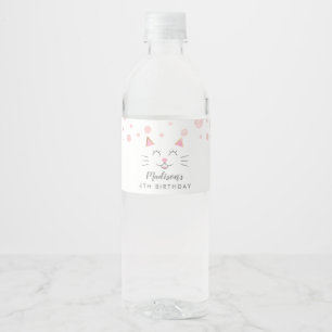 Rótulo De Garrafa De Vinho Rosa do aniversário do tema do gato do gatinho