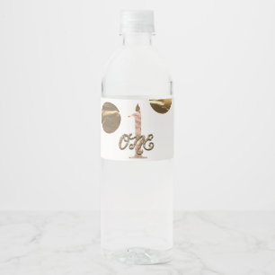 Rótulo De Garrafa De Vinho Rosa Dourada com Pontos Polka em Bronze para 1º An