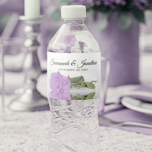 Rótulo De Garrafa De Vinho Rosa Lilás Romântica Elegante Casamento