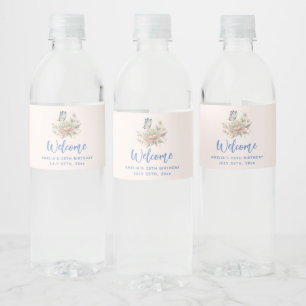 Rótulo De Garrafa De Vinho Rosa Mágica e Borboleta Cores Pastel de Aniversári
