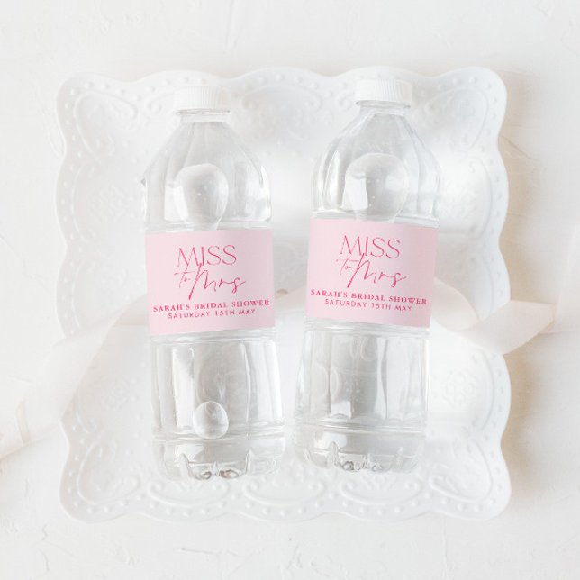 Rótulo De Garrafa De Vinho Rosas Chás de panela Florais Brilhantes Rosa Moder (Pink Bridal Shower Water Bottle Labels - Matching items available.)