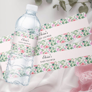 Rótulo De Garrafa De Vinho Rosas Cor-de-Rosa Aquarela Floral Personalizado