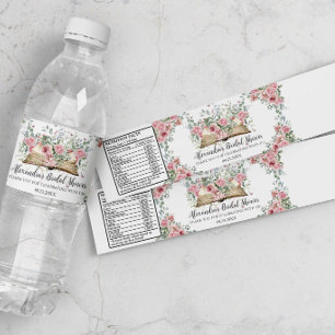 Rótulo De Garrafa De Vinho Rosas Cor-de-Rosa Floral Livro Novo Capítulo Chá d