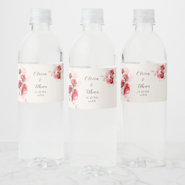 Rótulo De Garrafa De Vinho Rosas de papel vermelho e rosa (Garrafas)