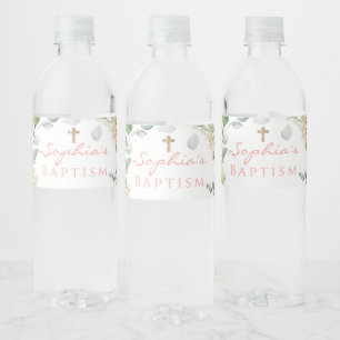 Rótulo De Garrafa De Vinho Rosas Rosa Esbranquiçadas Rapariga Batismo Rótulo