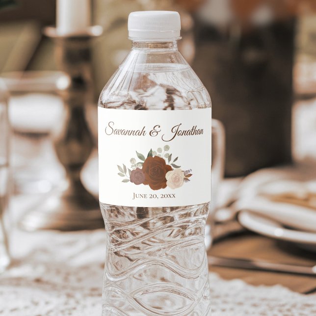Rótulo De Garrafa De Vinho Rosas Rústicas de Outono em Tons de Umber Queimado (Criador carregado)