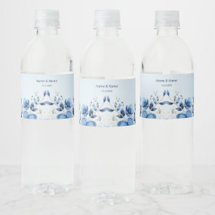 Rótulo De Garrafa De Vinho Rotulagem da Garrafa Azul Aquosa Flores Água