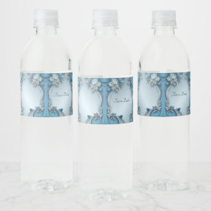 Rótulo De Garrafa De Vinho Rótulo do Frasco de Água Floral Ornamentado Azul