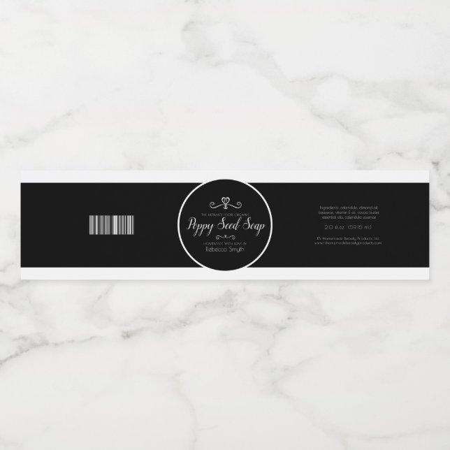 Rótulo De Garrafa De Vinho Rótulo do produto sabão de coração negro e branco (Rótulo Único)