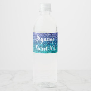 Rótulo De Garrafa De Vinho Roxo Lavanda & Verde Água Té Glitter Brilhante