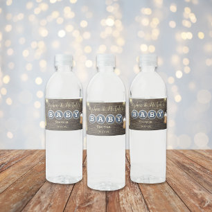 Rótulo De Garrafa De Vinho Rustic Baby Está Fazendo Chá de fraldas Dourado