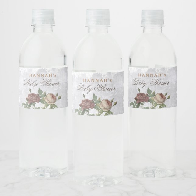 Rótulo De Garrafa De Vinho Rustic Floral Modern Chá de fraldas Burgundy Blush (Garrafas)