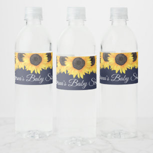 Rótulo De Garrafa De Vinho Rústicos Girassóis Marinho Azul Chá de fraldas 
