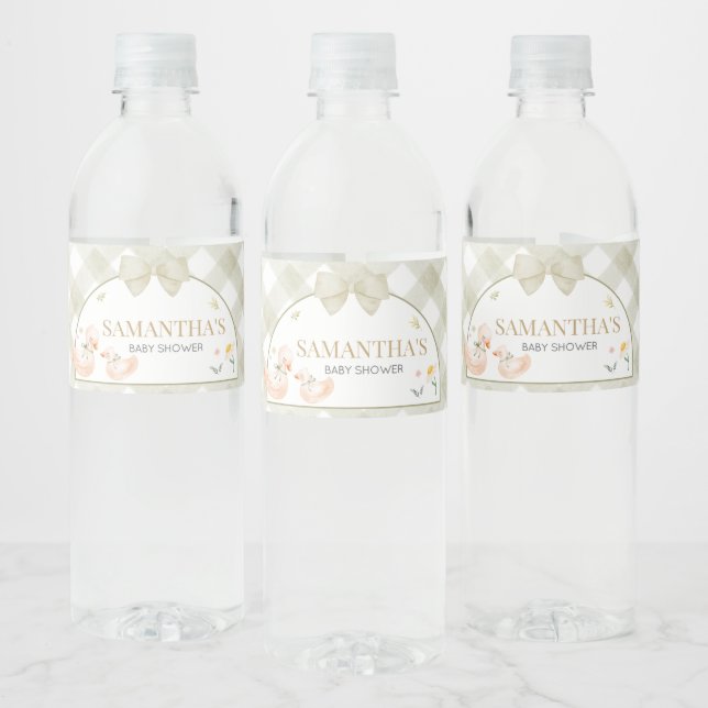 Rótulo De Garrafa De Vinho Sage Green Gingham Silly Goose Baby Shower (Garrafas)