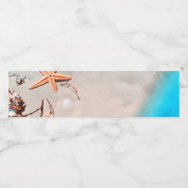 Rótulo De Garrafa De Vinho Sandy Tropical Beach Starfish Seashell (Rótulo Único)