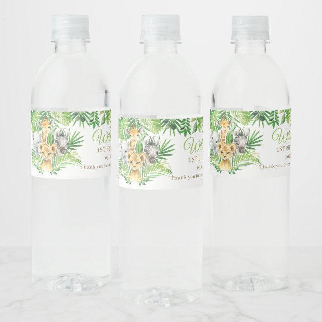 Rótulo De Garrafa De Vinho Selgle Animal Safari Greenery Festa de aniversário (Garrafas)