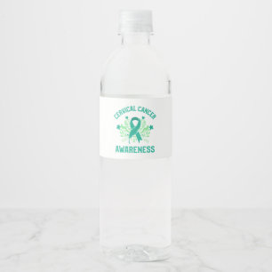 Rótulo De Garrafa De Vinho Sensibilização para o Cancer Cervoso Fita Teal Flo