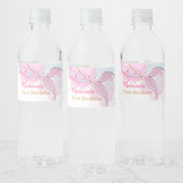Rótulo De Garrafa De Vinho Sereia Tail Watercolor Pink Dourada Girl Aniversár