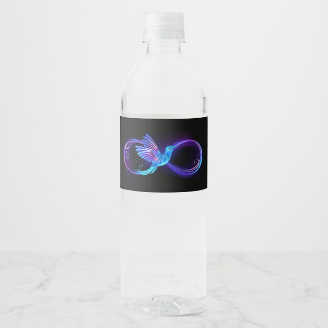 Rótulo De Garrafa De Vinho Símbolo de Infinito Neon com Beija-flor Brilhante (Frente)