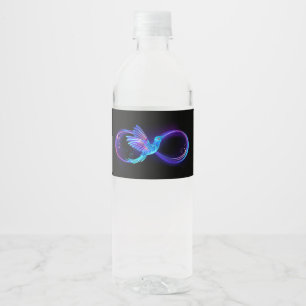 Rótulo De Garrafa De Vinho Símbolo Neon Infinity com Hummingbird brilhante